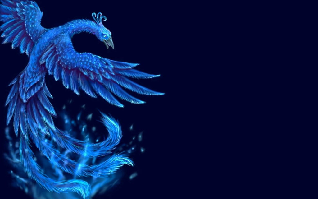 Mystical Aquatic Flight: Captivating HD Wallpaper of a Fantasy Blue Phoenix