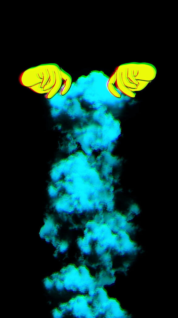 Whimsical Cartoon Hands Emerge Through Blue Smoke in Original Iphone 4 HD Background Photo Wallpaper