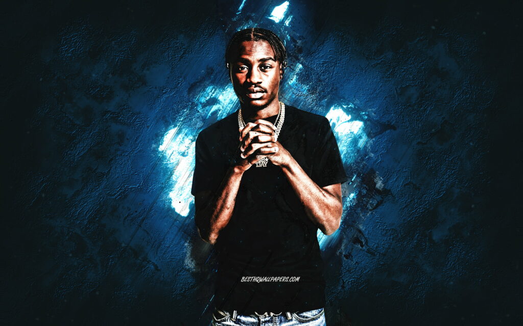 Blue Stone Serenade: Captivating Portrait of Lil Tjay, the Remarkable American Rapper in 4K Wallpaper