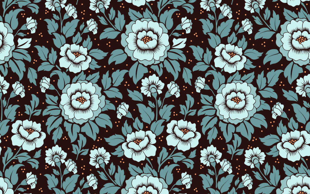 Blue Retro Elegance: A Captivating Vintage Floral Damask Pattern on 4K Wallpaper
