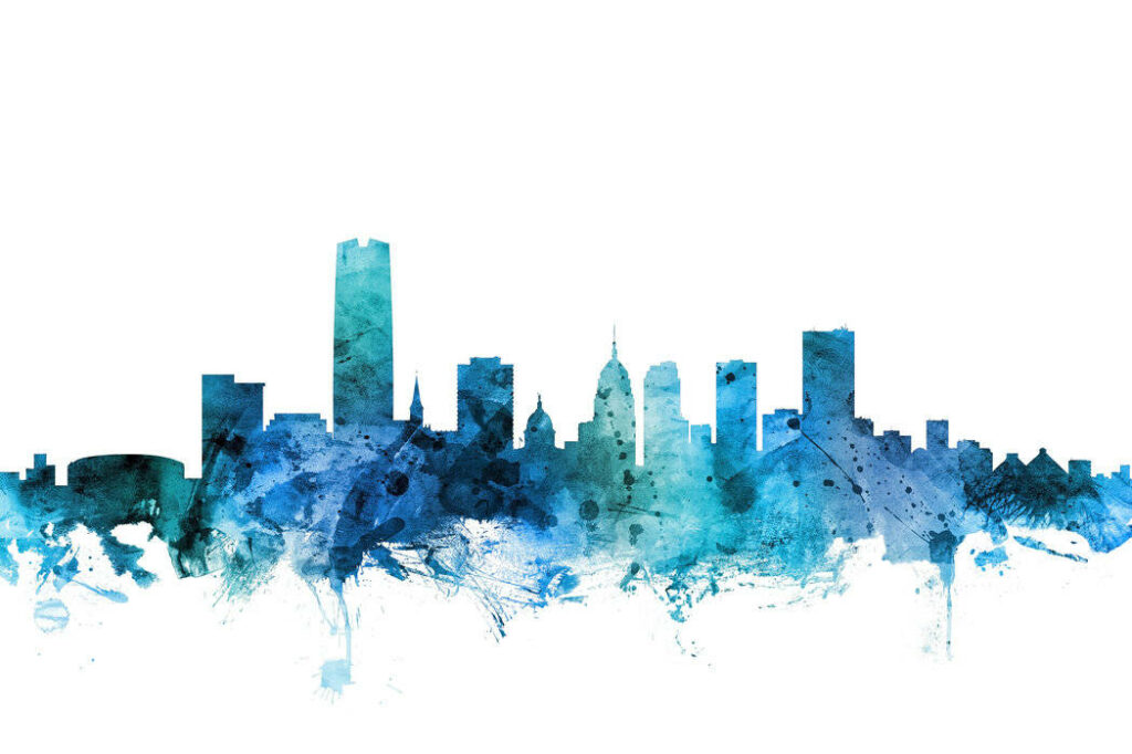 Blue Watercolor City Skyline Wallpaper - Modern Abstract Background