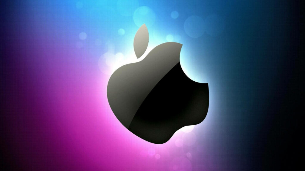 Vibrant PC Wallpaper: Mesmerizing Blue and Purple Gradient with Iconic Tipped Apple Logo