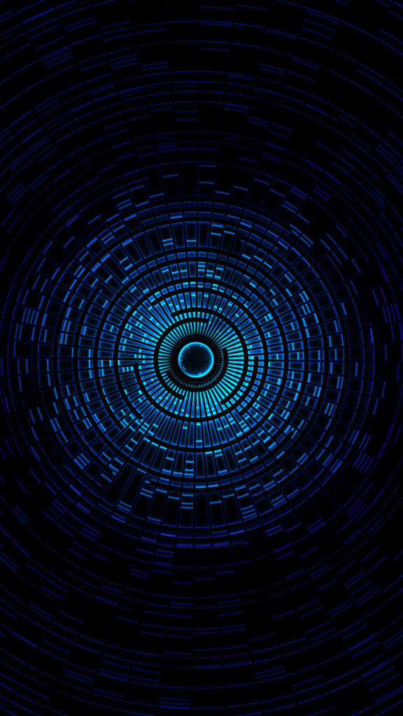 Electric Elegance: A Mesmerizing Array of Blue Digital Circles Illuminate a Sleek Black Android Wallpaper