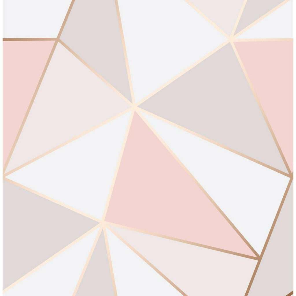 Metallic Pink and Bronze Geometric Triangles Illuminate a White Pattern Background Wallpaper