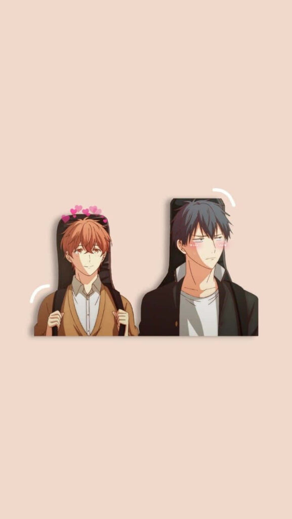 Adorable Anime Moment: Ritsuka's Blushing Spell Amid Fluttering Tiny Hearts, Capturing Mafuyu's Heart Wallpaper