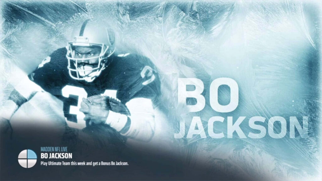Bo Jackson running with football icy blue background powerful sports legend wallpaper