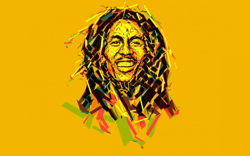 Harmonious Melodies: Vibrant Abstractions of Bob Marley's Musical Legacy Wallpaper