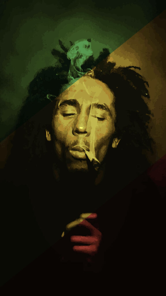Bob Marley digital illustration smoking vibrant artistic gradient wallpaper background textured