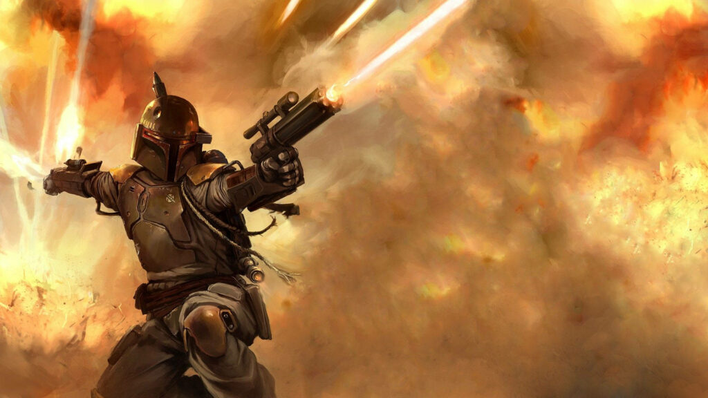 Boba Fett Dynamic Wallpaper: Iconic Armor & Fiery Battle Scene