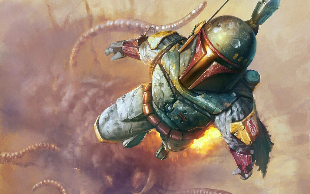Boba Fett's Dramatic Sarlacc Pit Fall - Action Wallpaper Background