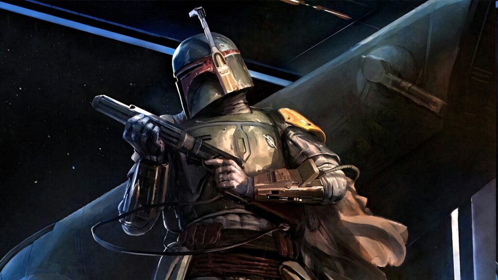 Boba Fett Wallpaper: Iconic Bounty Hunter with Slave I in Space