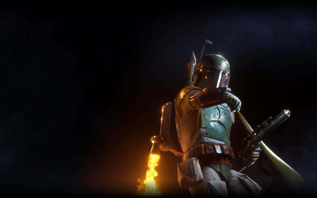 Boba Fett Wallpaper: Iconic Bounty Hunter in Dynamic Dark Background