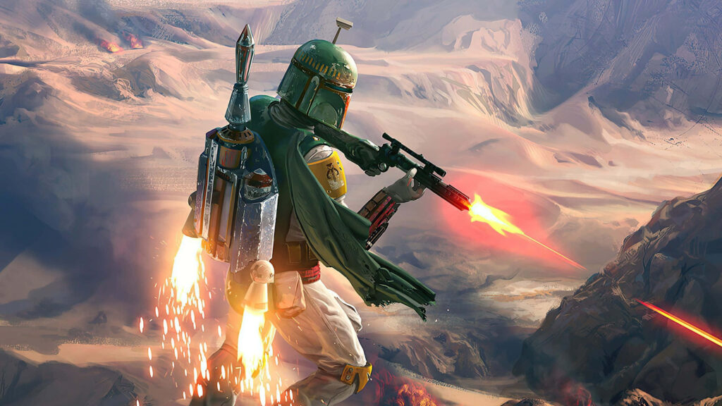Boba Fett: Dynamic Desert Wallpaper of the Star Wars Bounty Hunter