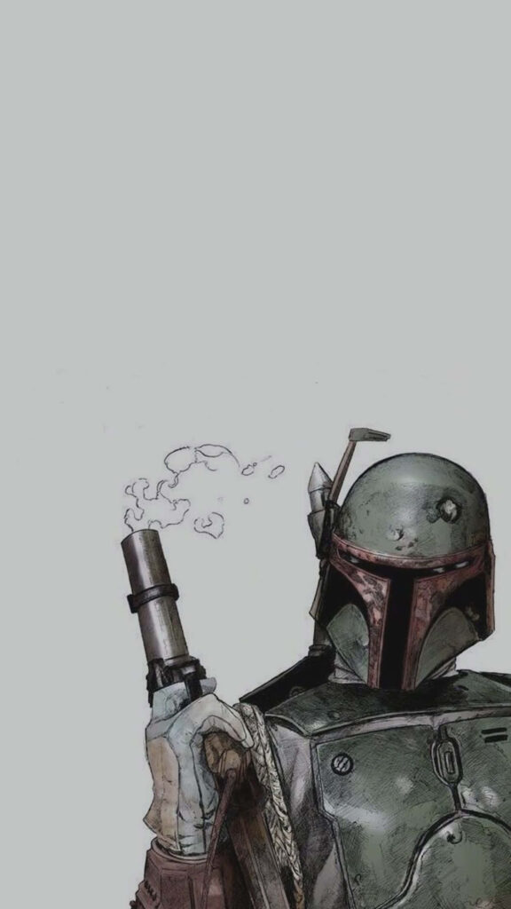 Boba Fett iPhone Wallpaper: Artistic Bounty Hunter on Grey Background