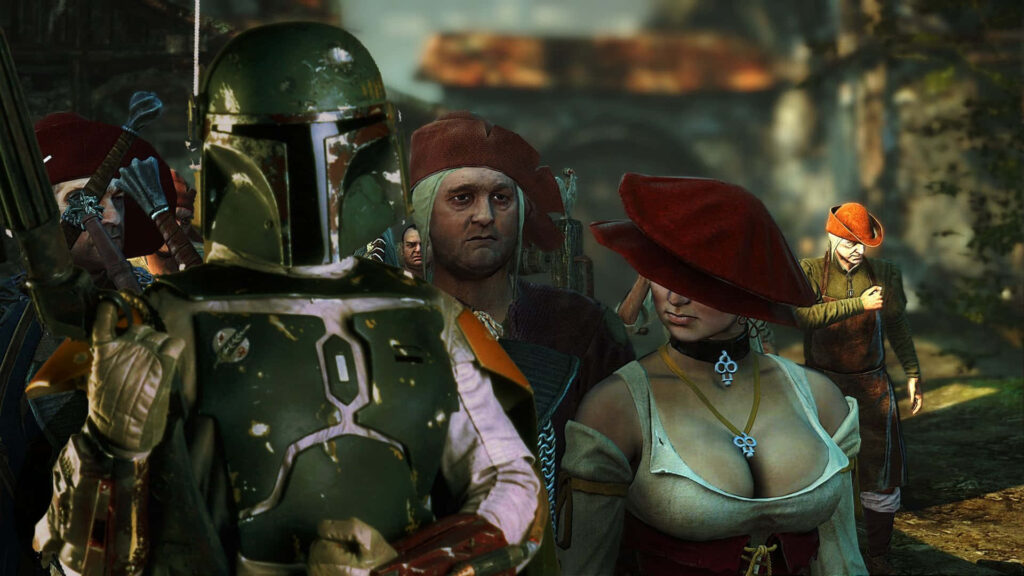Boba Fett in Medieval Setting: Iconic Armor Wallpaper Background