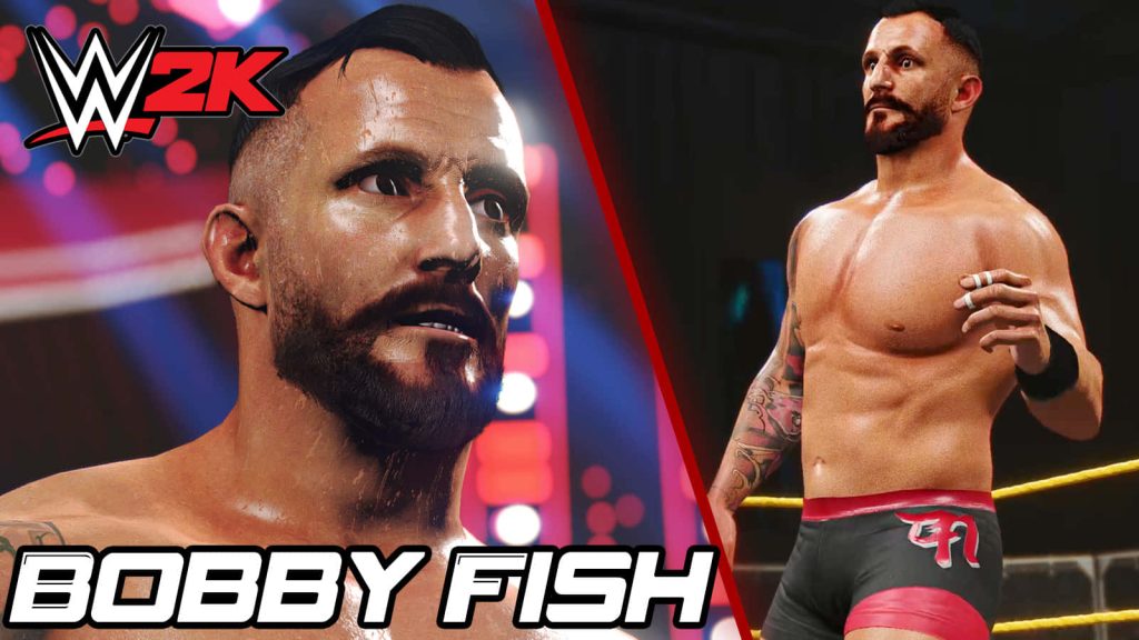 WWE 2K wallpaper featuring Bobby Fish intense close-up and full-body wrestling ring action