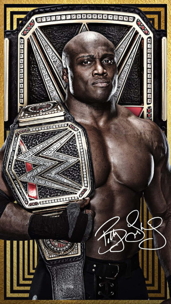Bobby Lashley WWE Champion wallpaper with autograph gold black background design appealing