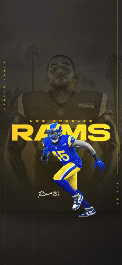 Bobby Wagner in Los Angeles Rams uniform dynamic promotional wallpaper with name and signature