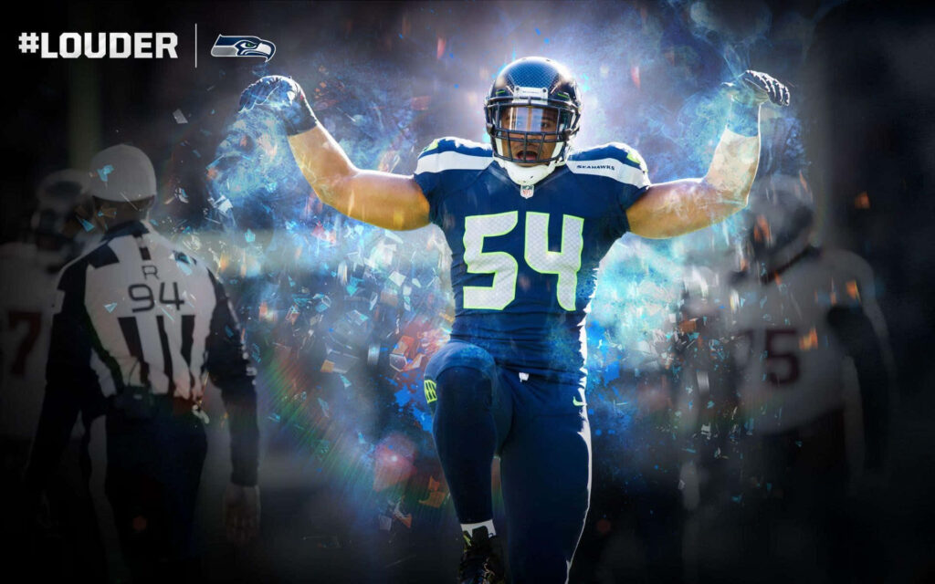 Bobby Wagner Seattle Seahawks celebrating on field with electrifying energy burst background wallpaper