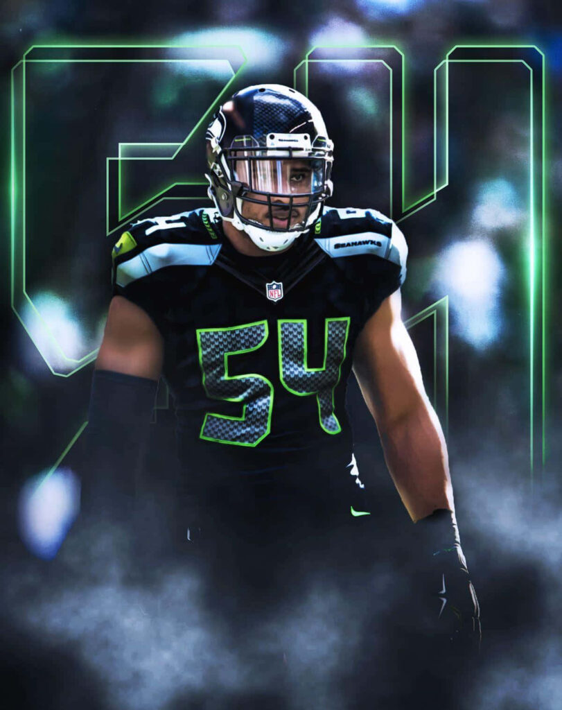 Bobby Wagner Seahawks linebacker number 54 intense powerful pose vibrant team colors wallpaper