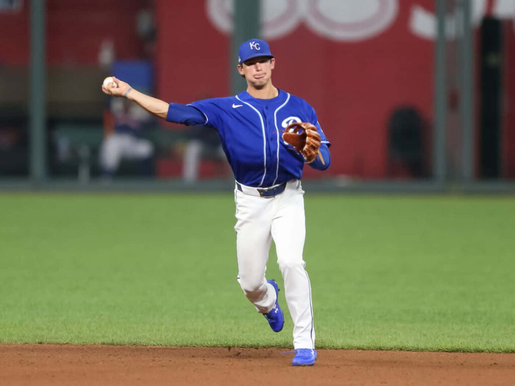 Bobby Witt Jr fielding a baseball showcasing defensive skills for Kansas City Royals wallpaper
