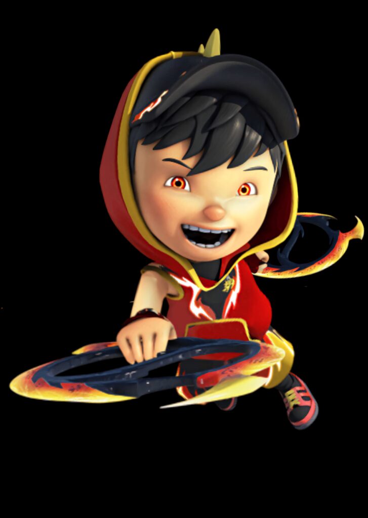 Boboiboy in Blaze Form with fiery energy ready for action high-definition wallpaper background