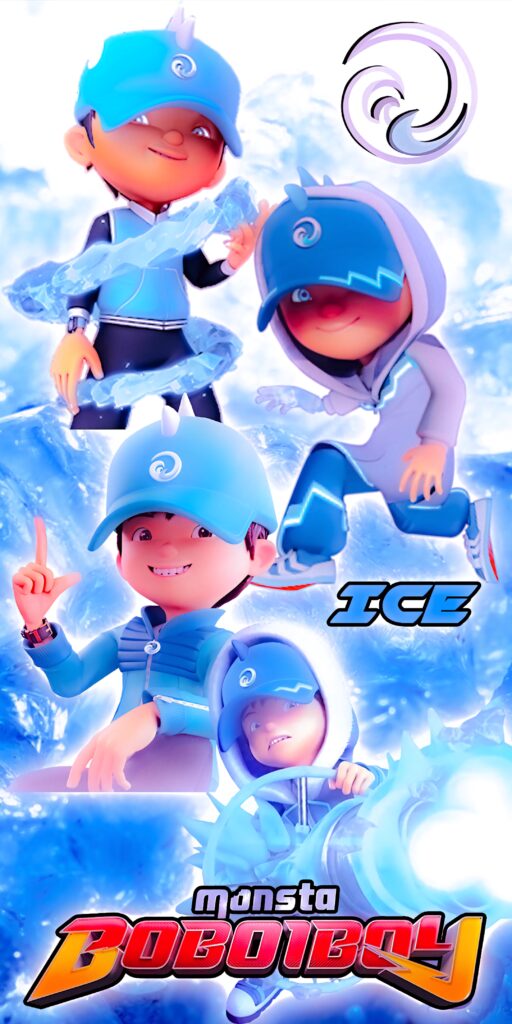 Boboiboy in Elemental Ice Form with dynamic icy effects and cool blue tones wallpaper background