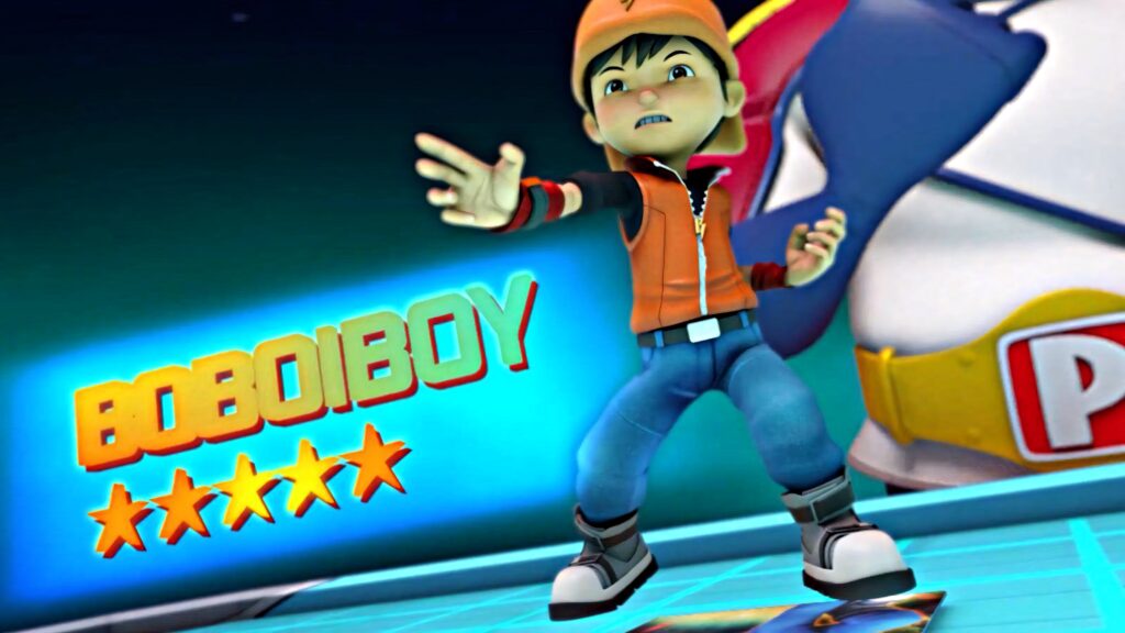 Boboiboy superhero striking powerful pose with glowing energy vibrant HD wallpaper background