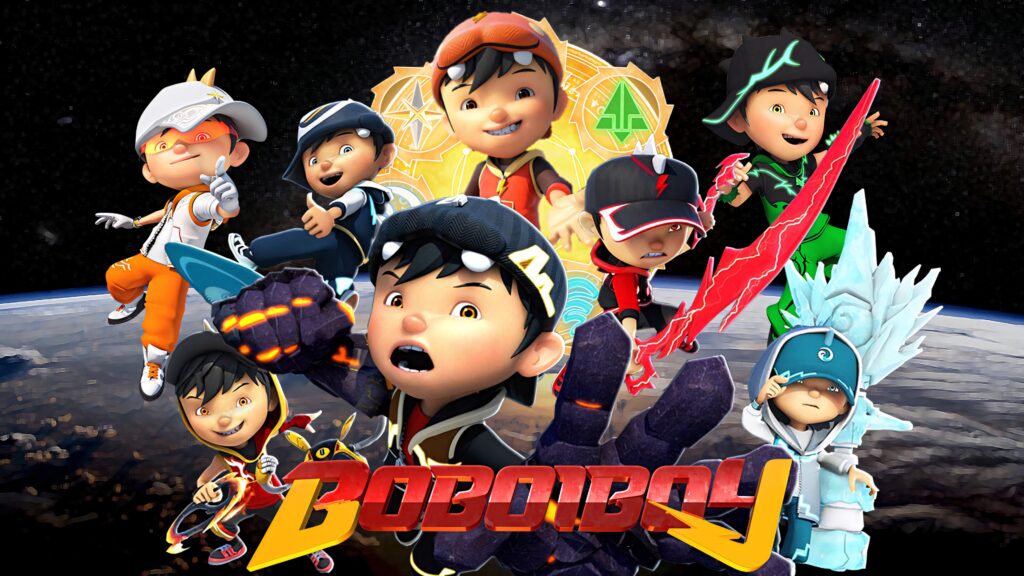 Boboiboy superhero in elemental forms vibrant cosmic background HD wallpaper energy powers