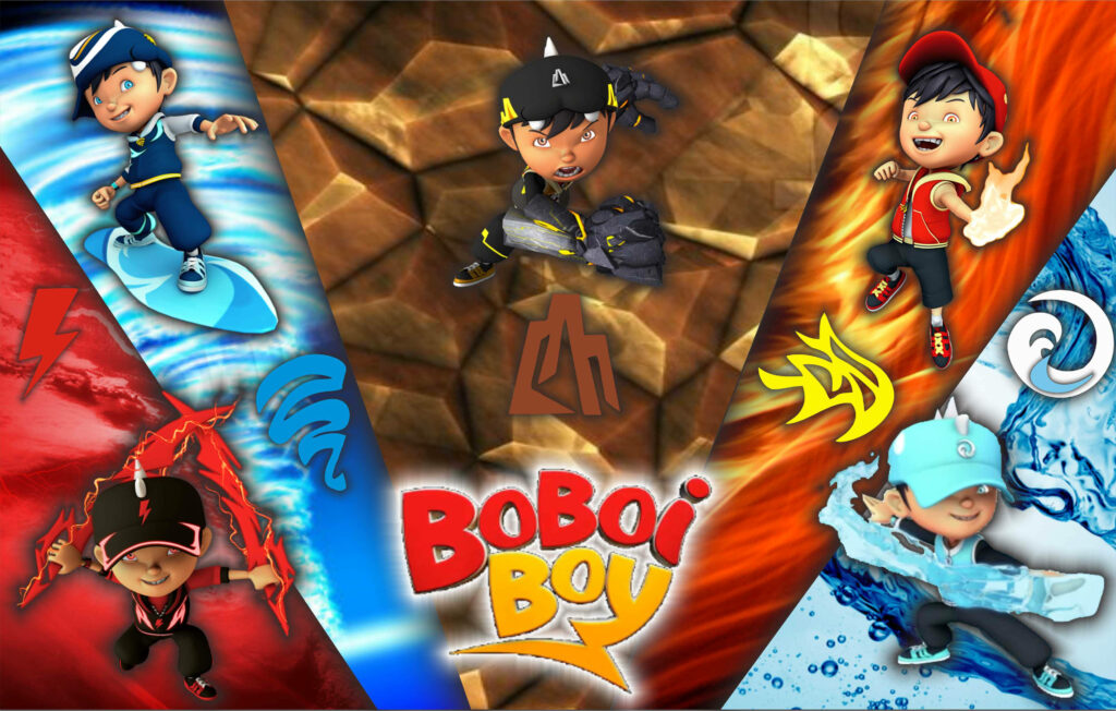 Boboiboy Quake Elemental Form with other elemental powers vibrant HD wallpaper background
