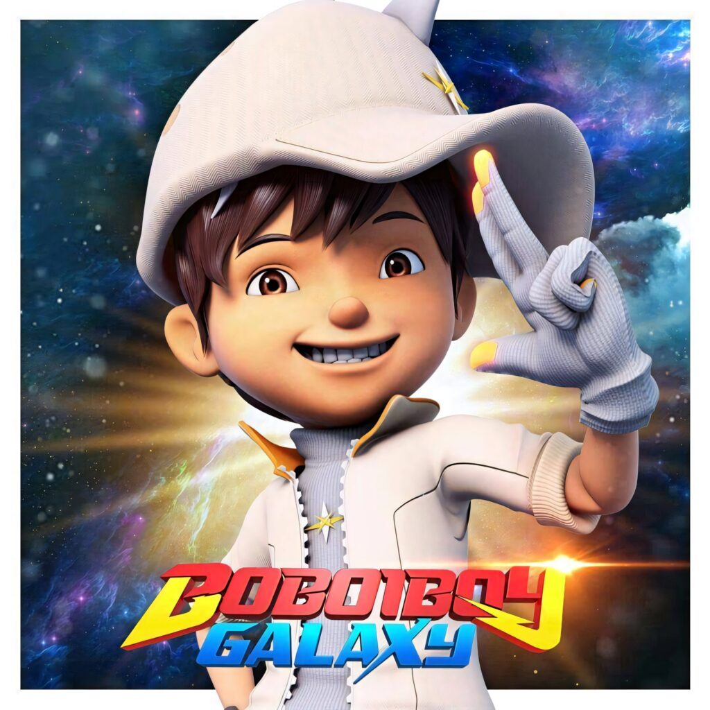 Boboiboy Solar Form vibrant cosmic background energetic pose Boboiboy Galaxy wallpaper