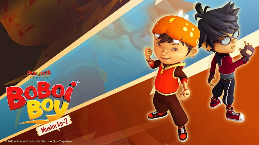 Boboiboy and Fang in vibrant HD wallpaper with dynamic background from popular animated series