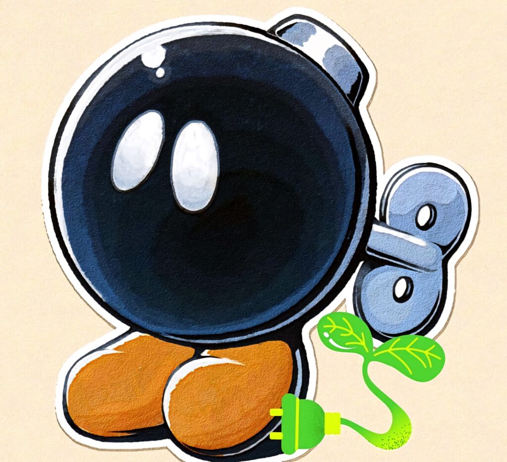 Bob-omb from Mario vibrant colorful wallpaper ready for action explosive playful gaming background