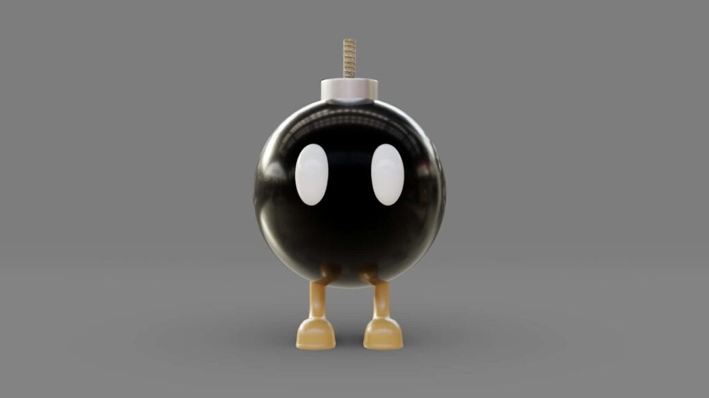 Bob-omb character playful wallpaper with gray background explosive fun gaming decor