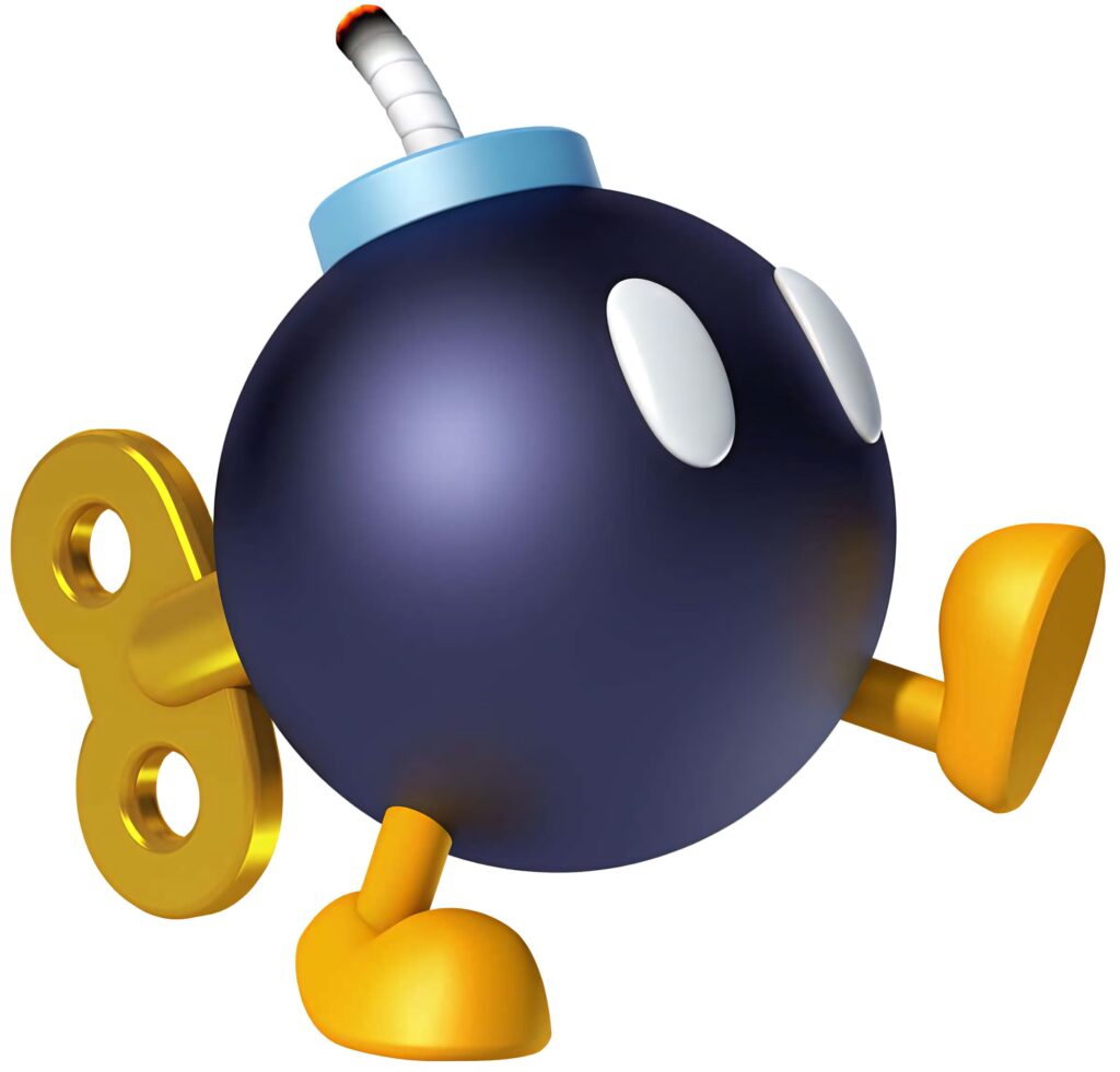 Bob-omb Super Mario wallpaper featuring classic wind-up design and energetic explosive character