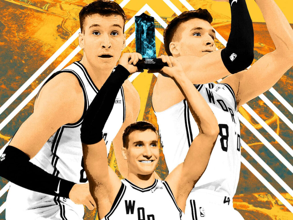 Bogdan Bogdanović dynamic action poses Kings basketball wallpaper golden background energy