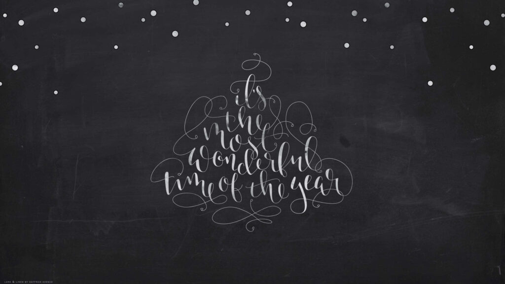 Elegant Chalkboard Christmas Tree Wallpaper with Joyful Script Design