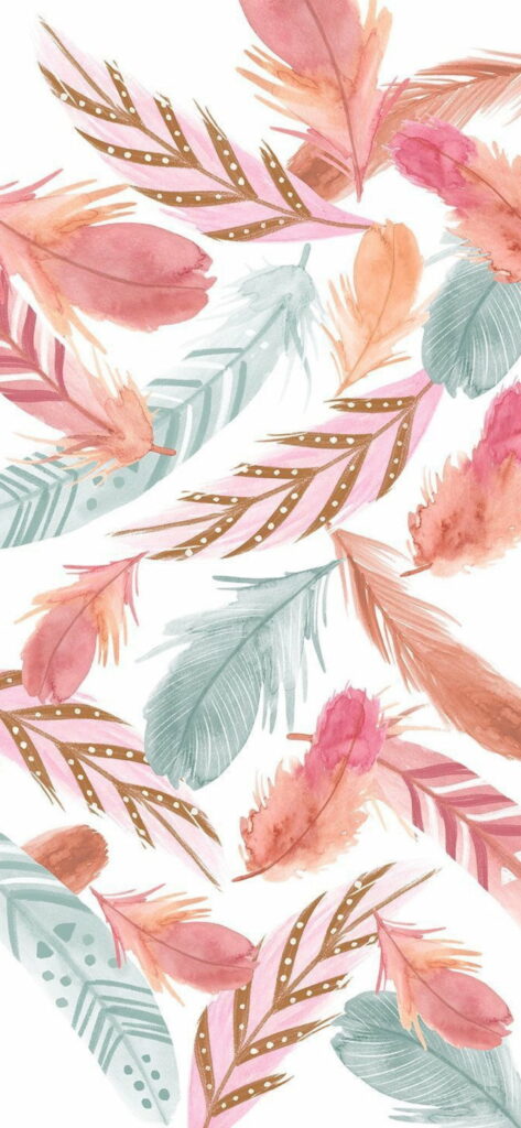 Whimsical Boho Feathers in Pastel: A Delightful HD Phone Wallpaper