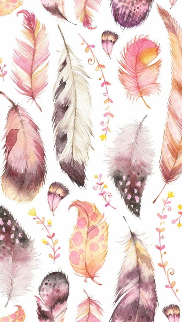 Boho-inspired Abstract Feather Art: Vibrant HD Phone Wallpaper Background