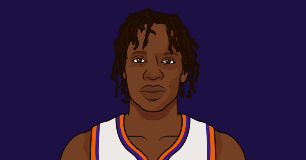 Bol Bol animated portrait vector illustration in basketball jersey on dark blue modern sports background Wallpaper