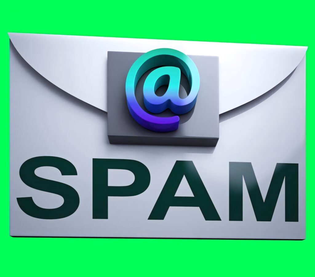 3D spam email icon with bold at symbol on green background digital unwanted email concept wallpaper