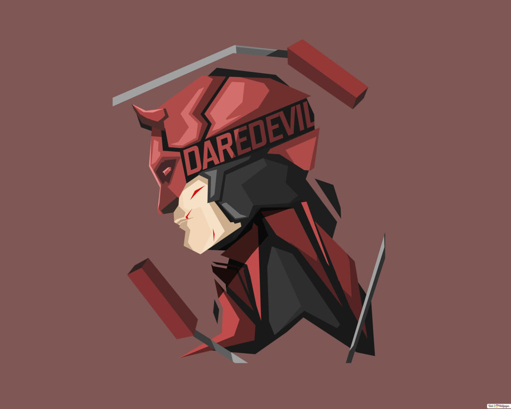 Bold Abstract Daredevil Wallpaper: Iconic Red Suit on Minimalist Brown