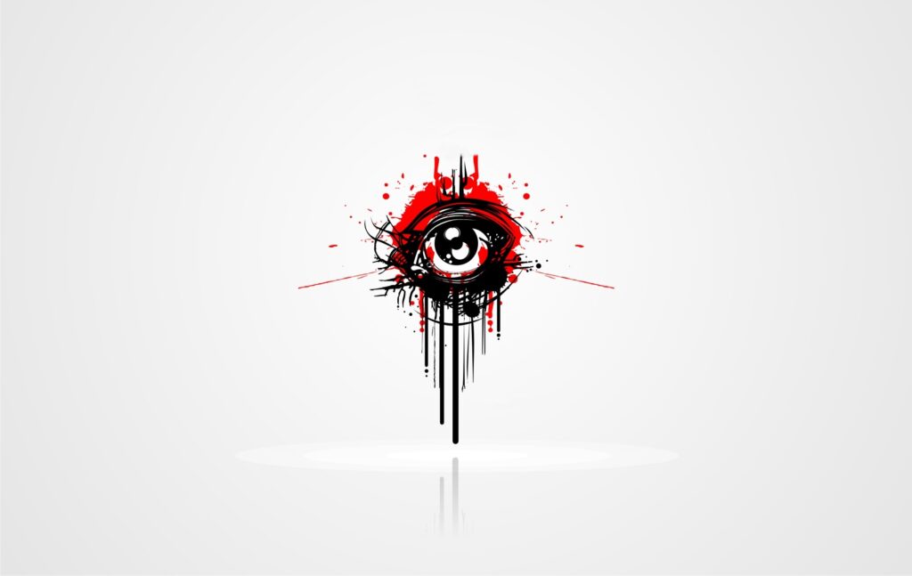 Bold Abstract Eye Wallpaper: Dramatic Red, White & Black Design