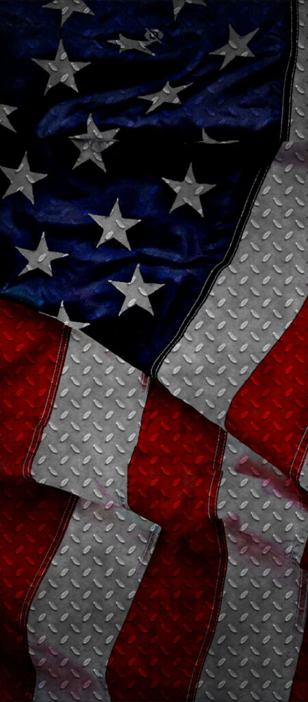American flag on rugged metal background bold patriotic industrial textured wallpaper design