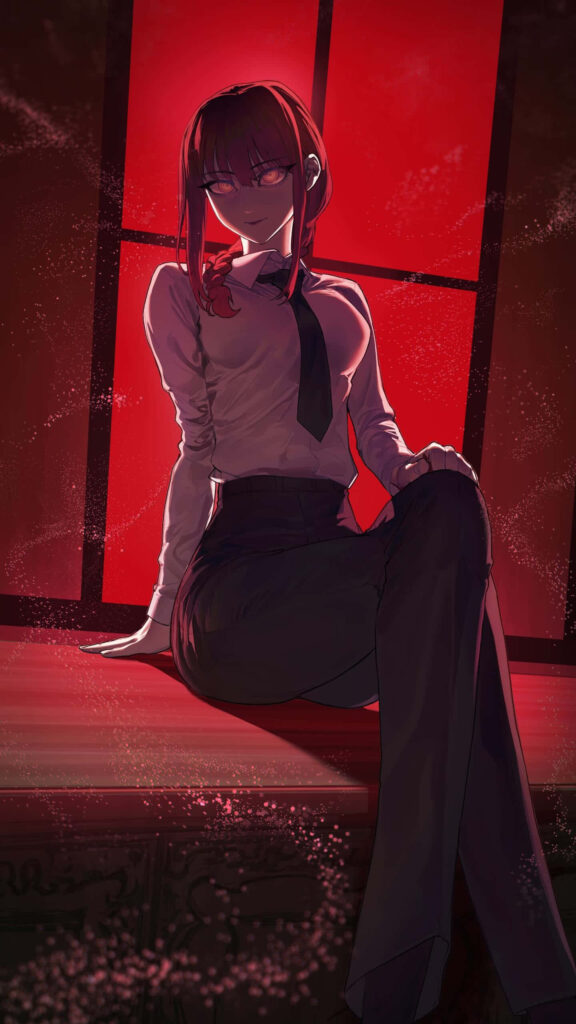 Bold Anime Wallpaper: Confident Girl in Dramatic Red Lighting