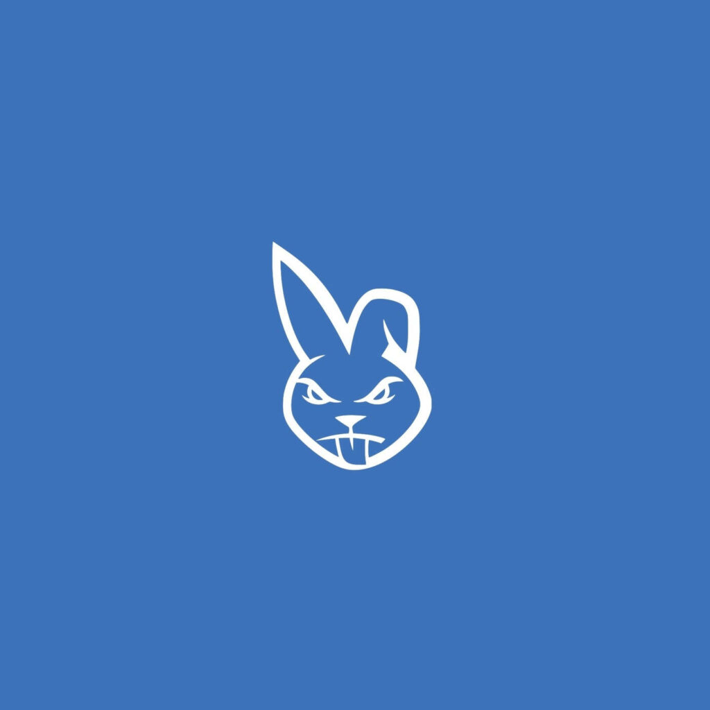 Bold playful Bad Bunny logo tongue out on solid blue background Puerto Rican rapper wallpaper
