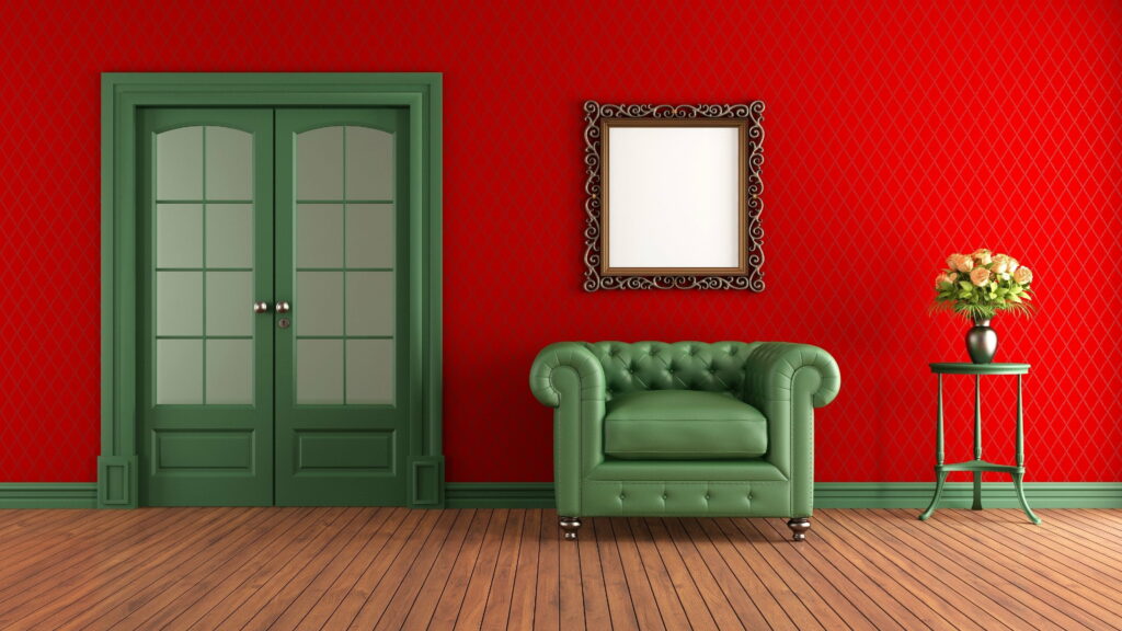 Bold & Beautiful: Red Living Room Chair Interior - 4K Wallpaper Background Photo