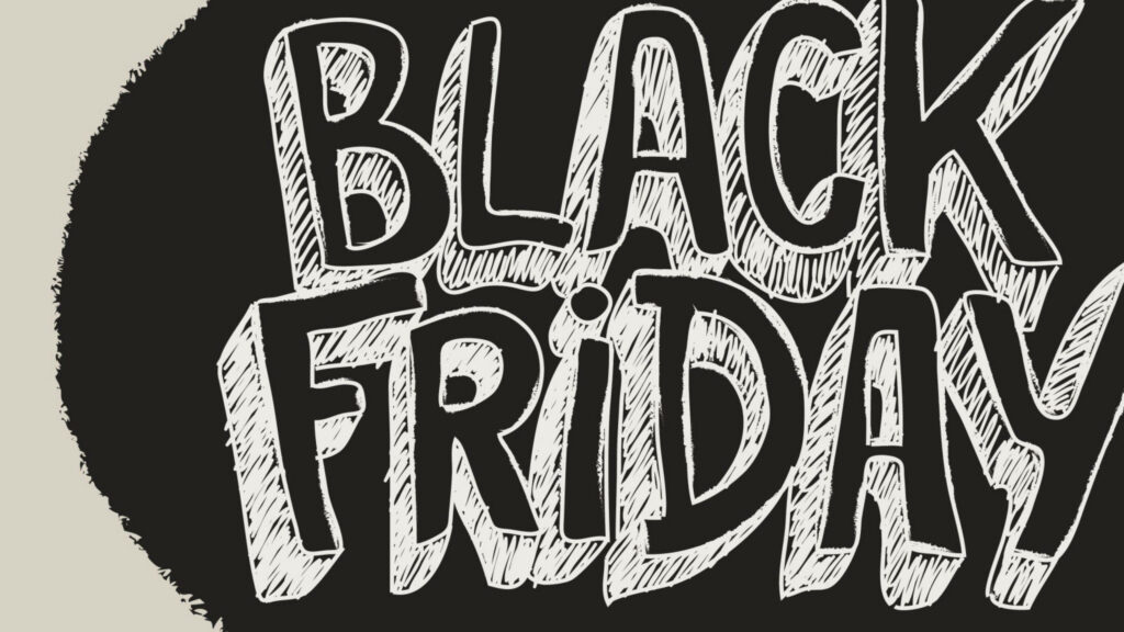 Bold chalk-style Black Friday typography on dark background dynamic promotional wallpaper