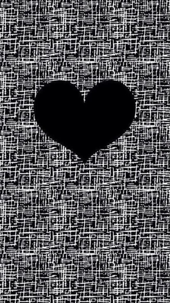 Bold Black Heart on Textured White & Black Abstract Wallpaper