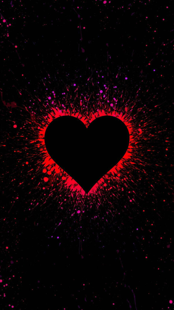 Bold Black Heart iPhone Wallpaper with Red & Pink Splatter Design